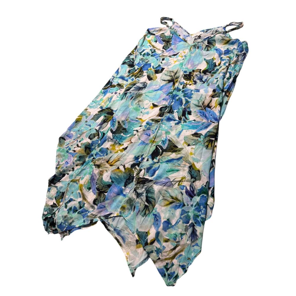La Blanca Cover Up Dress Womens M Multicolor Watercolor Floral Handkerchief Hem - Picture 3 of 15